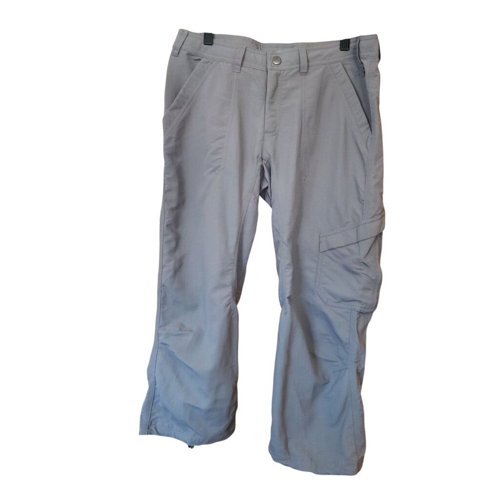 The North Face Women Sz 6 Gray Crop Hiking Outdoor Logo Pants Zip Cargo Pocket